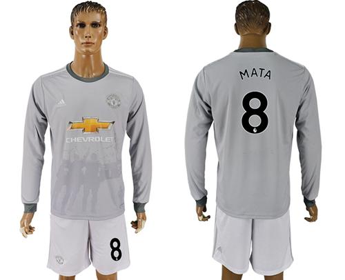Manchester United #8 Mata Sec Away Long Sleeves Soccer Club Jersey - Click Image to Close